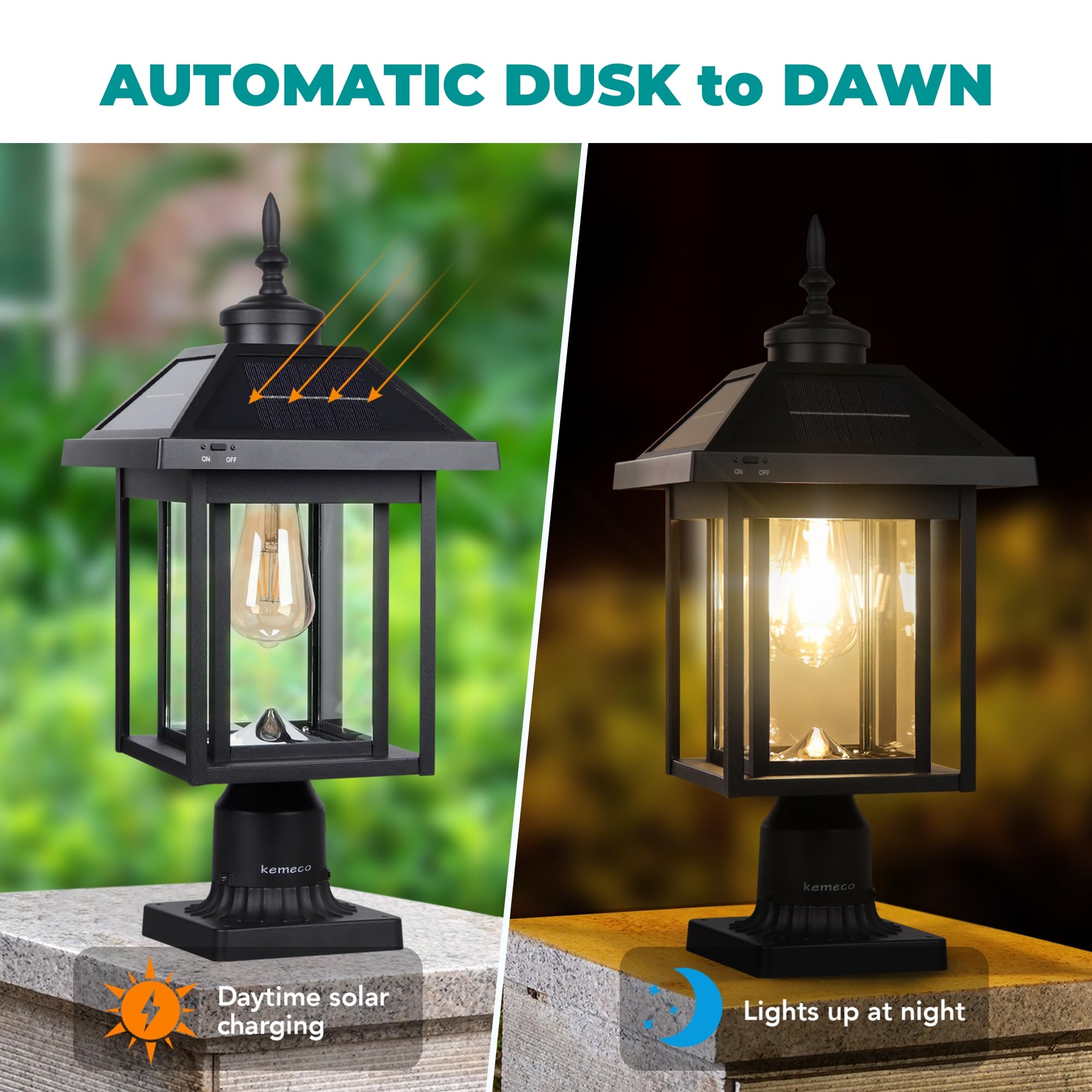 ライト・ランタン DOME LOOK canfeel ver Kemeco Solar Post Light with Pire Mount Base, Outdoor Dusk